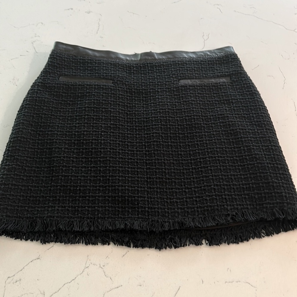 Rebecca Taylor black tweed mini skirt with leather trim NWT